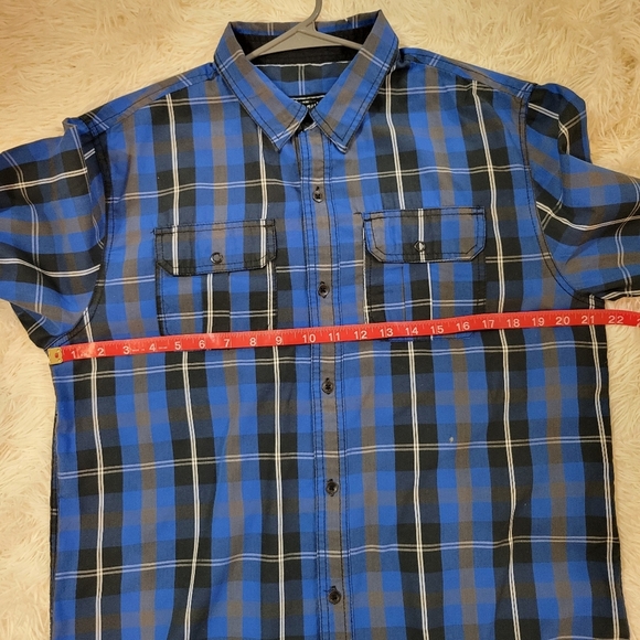 Men Empyre Blue Black Plaid Button up Shirt Size Large - Picture 5 of 6